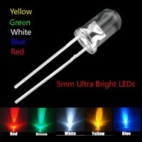 5 colors x100pcs =500pcs New 5mm Round Super Bright Led Red/Green/Blue/Yellow/White/ Water Clear LED Light Diode kit