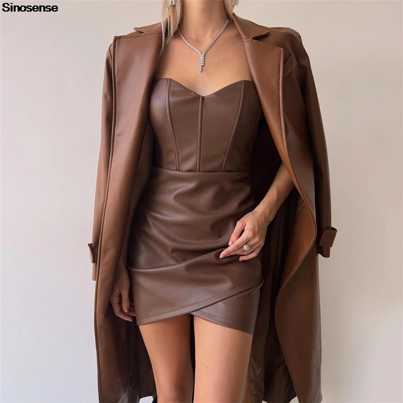 Women Bodycon Pu Leather Black Ruched Latex Dress Sexy Strapless Faux Leather Tube Top Mini Dress Y2K Night Club Party Dress
