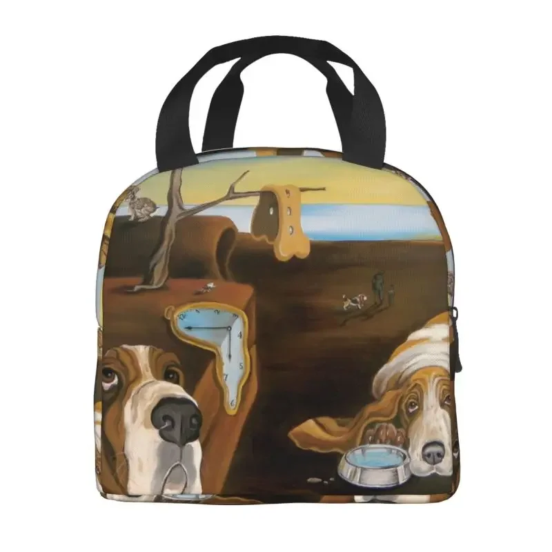 Salvador Dali The Persistence Of Basset Hound Insulated Lunch Bag Spain Surrealist Cooler Thermal Lunch Box Beach Camping