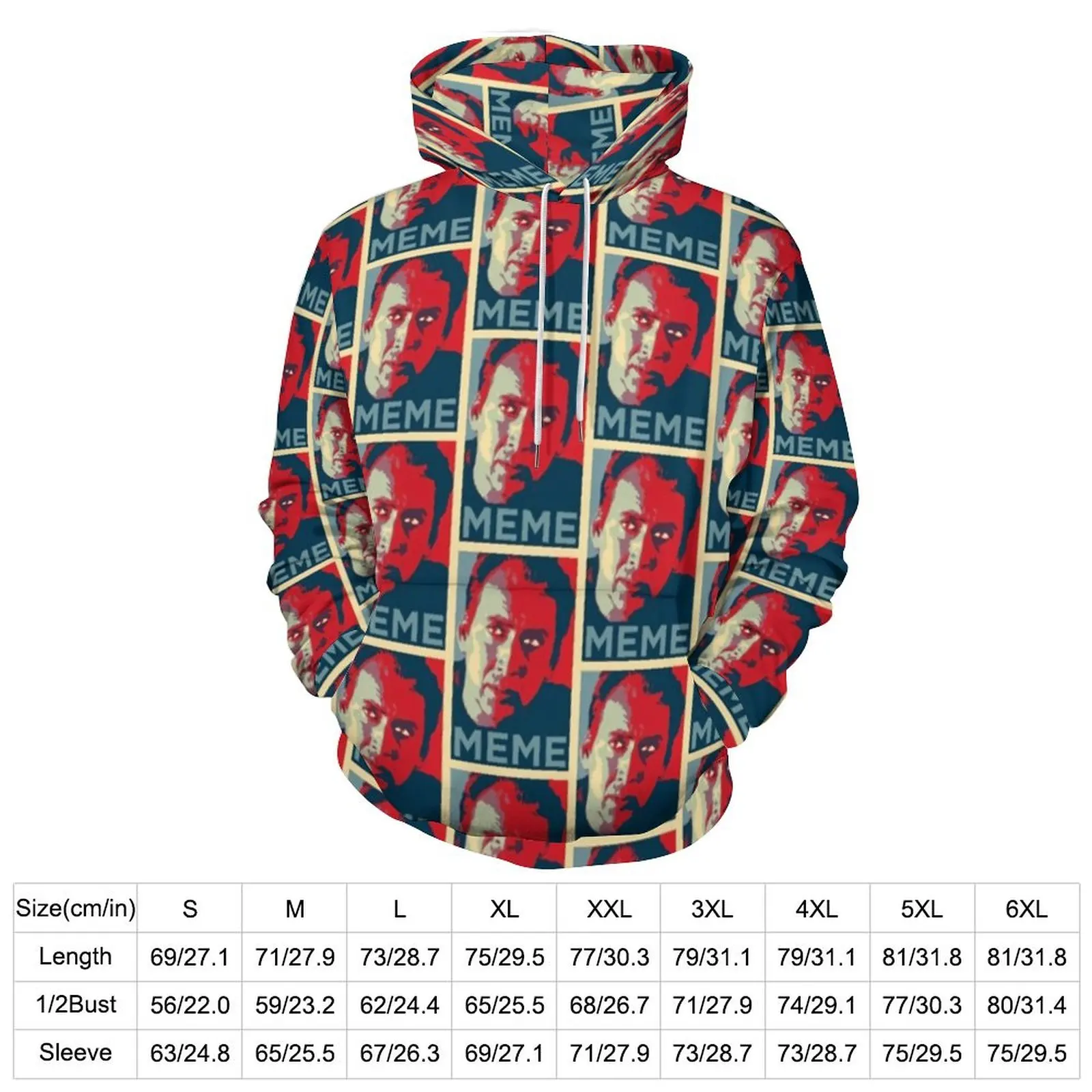 Nicolas Cage Meme Loose Hoodies Hope Poster Style Casual Hoodie Couple Long Sleeve Cool Pattern Hooded Sweatshirts Plus Size