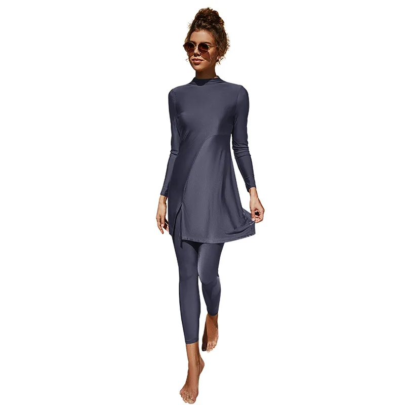 Conservative Swimwear Arab Burkini Muslim Woman Two-piece Set with Long-sleeved Sun Protection Bikini and Pants Abayas for Women