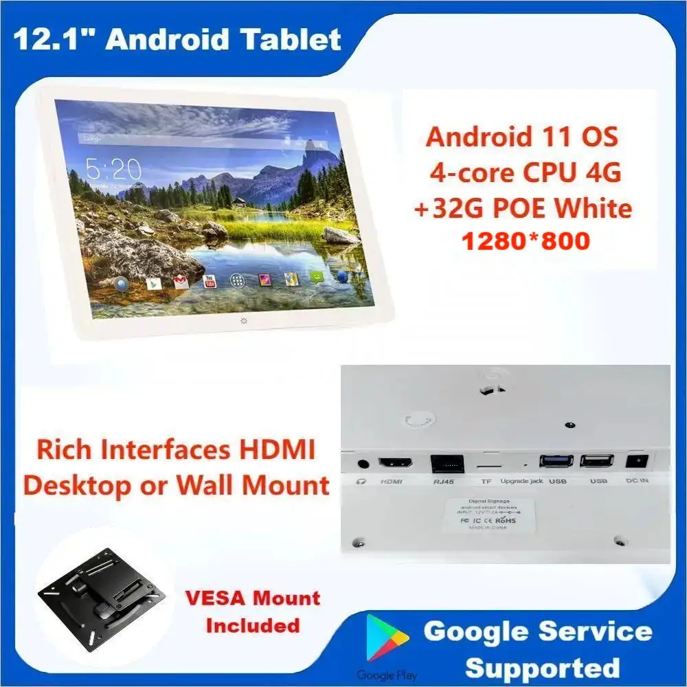 

12.1 Inch Screen 1280*800 Pixels Android Tablet With Bracket 4G+32G Photo Frame Wall Mount POE Monitor Smart Home TV Controller