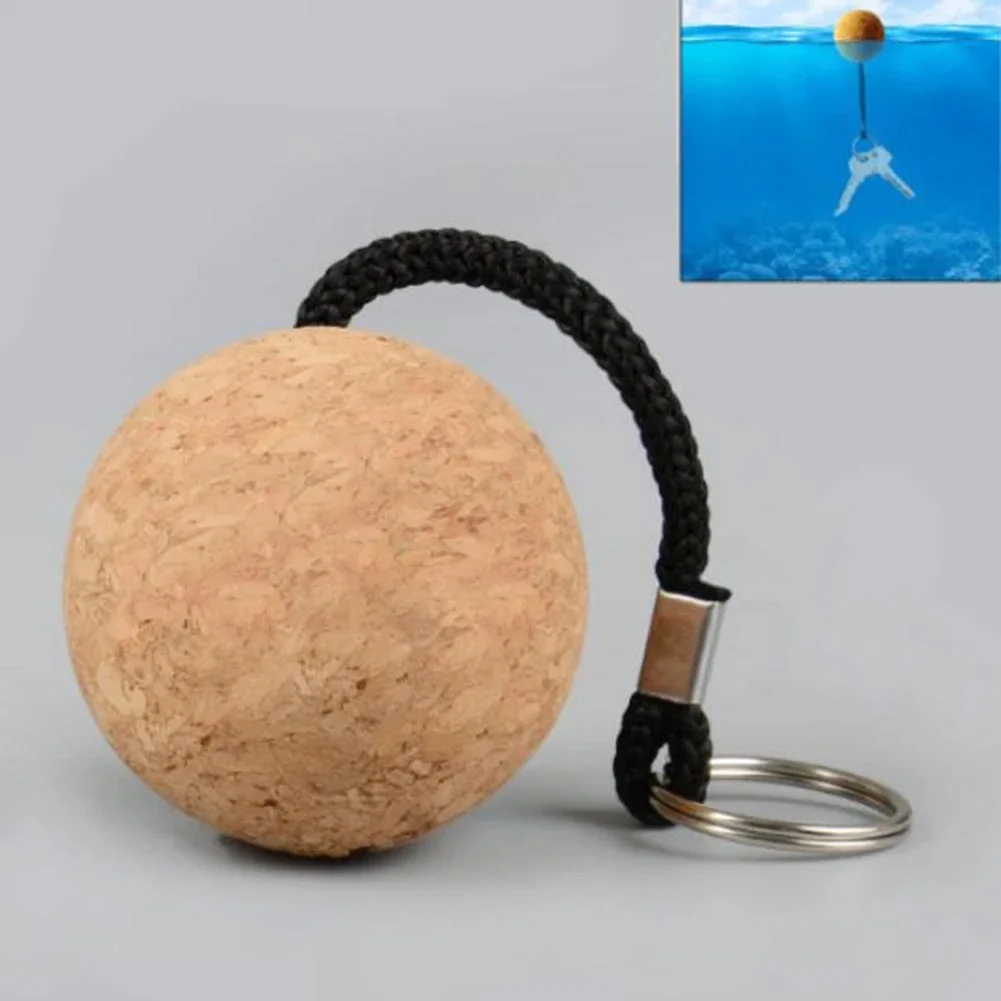 50mm Floating Cork Ball Key Ring Sailing Boat Float Buoyant Rope Ultraweight Wooden Keychain Keyring Kayak Accessories