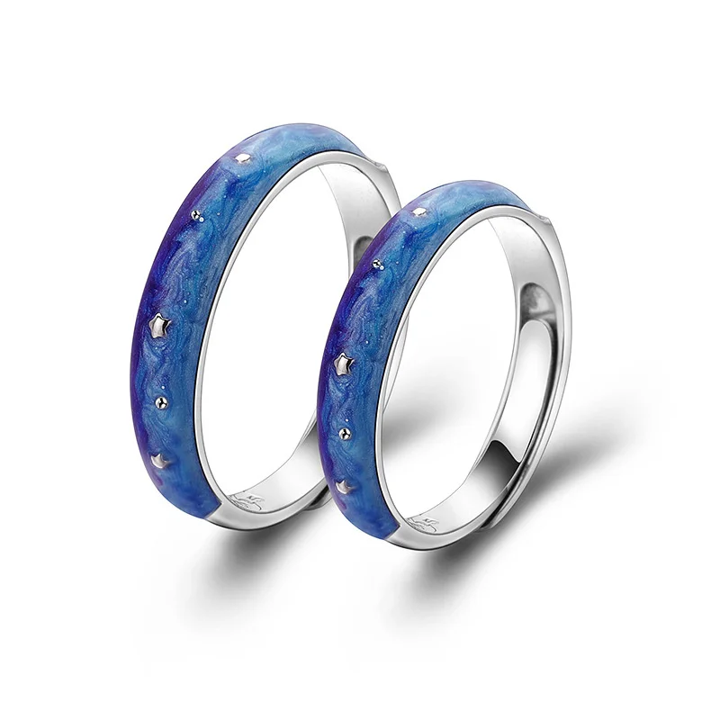 Blue Starry Sky Couple Rings Men Women Wedding Accessories Fashion 925 Sterling Silver Ring Midsummer Night Dream Lover Jewelry