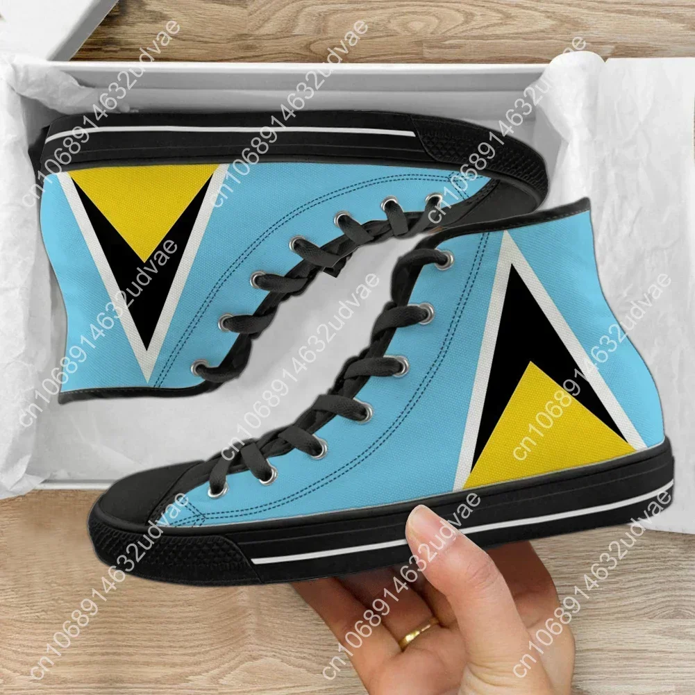 Saint Lucia Flag Design Women High Top Shoes Lightweight Lace Up Sneakers Comfortable Classic Vulcanized Footwear