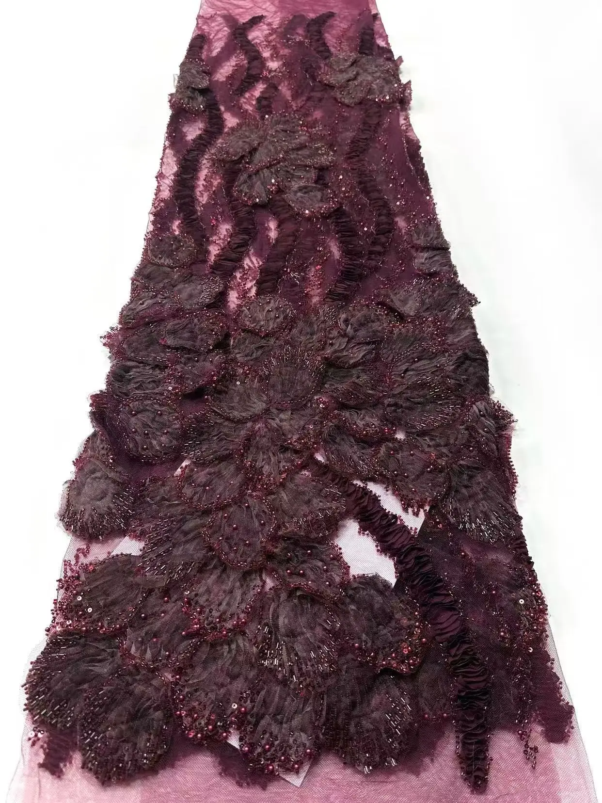 

2026 High-Quality African Nigerian Tulle Lace Fabric Sequins Embroidery French Guipure Prom/Wedding Party Dress Beaded 5 Yards