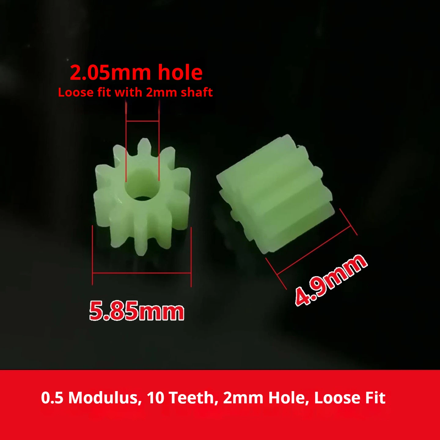 102B 100pcs 0.5 Module Plastic Gear, 10 Teeth, 2mm Hole Loose Fit, 102B Cylindrical Spur Gear, Reduction Gearbox Component