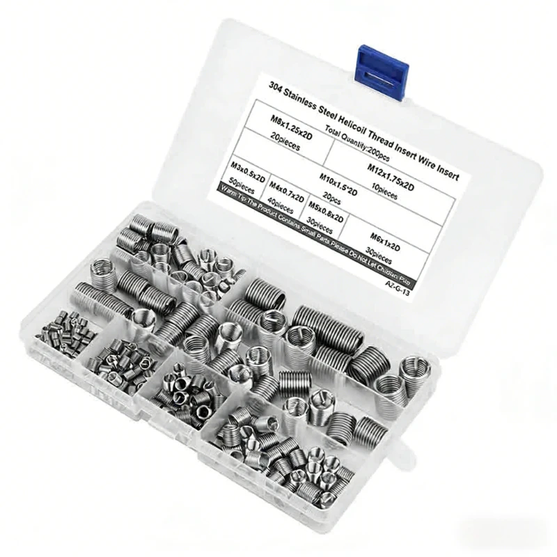 200pcs M3 M4 M5 M6 M8 M10 M12 Helicoil Thread Insert Wire Insert Kit  Stainless Steel 304 Screw Sleeve Thread Recovery Set