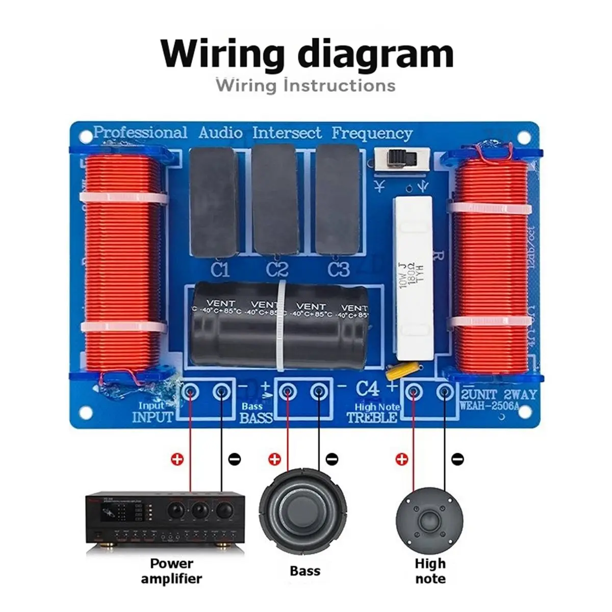 -2506B 300W 2 Way Speaker Crossover Board Treble Frequency Divider Solderless Screw Terminal Filter