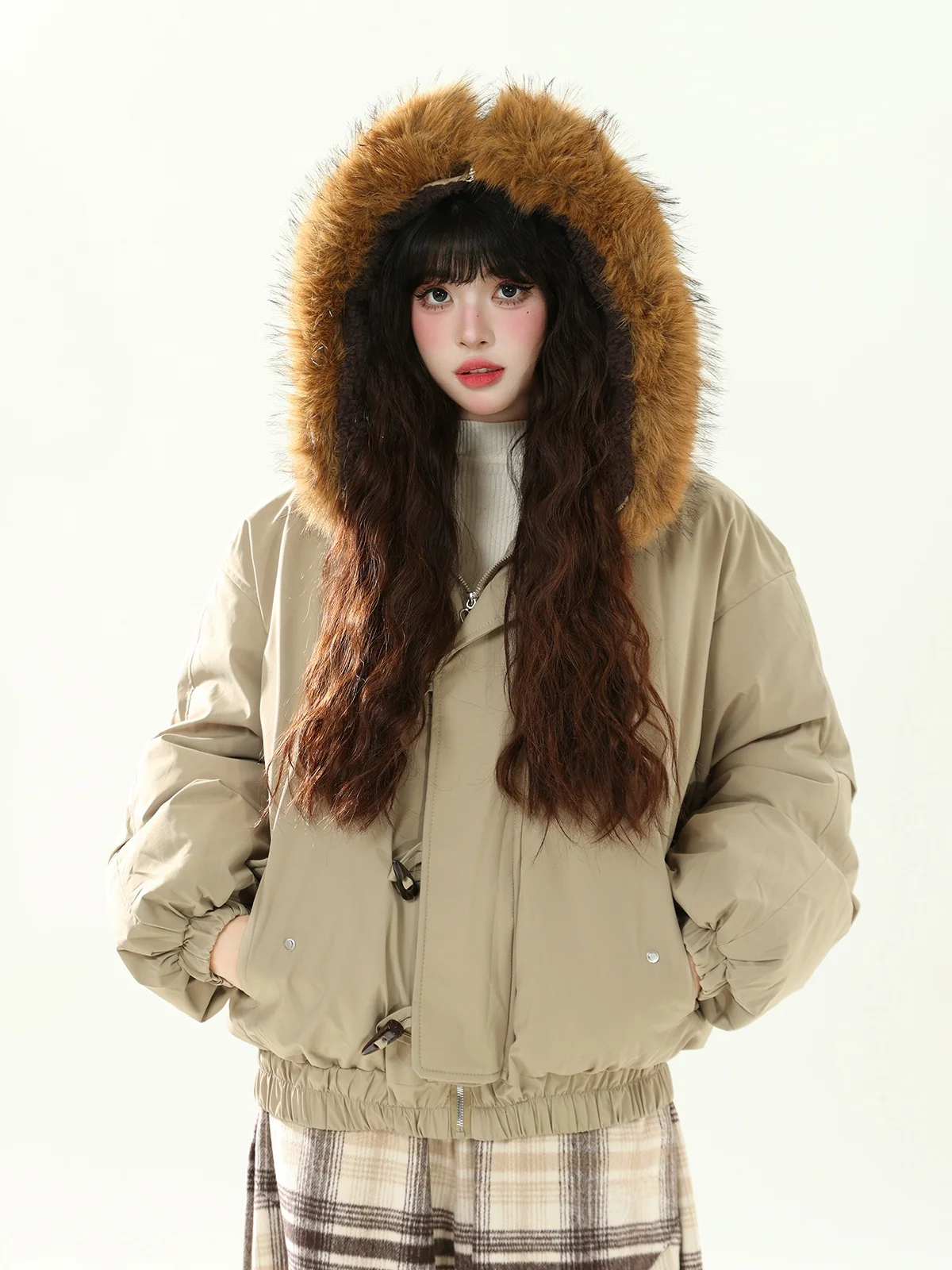 

ENJOG Ретро-парка из хлопка, женская зимняя утепленная рабочая куртка, повседневное хлопковое пальто с меховым воротником