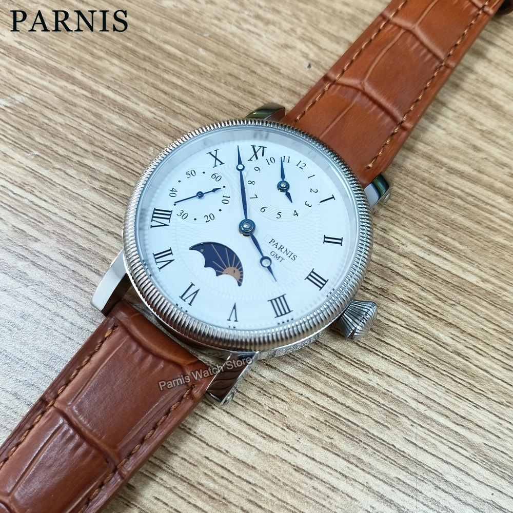 43mm Parnis Hand Winding Men Boys Casual Watch Small Second Stainless Steel Case