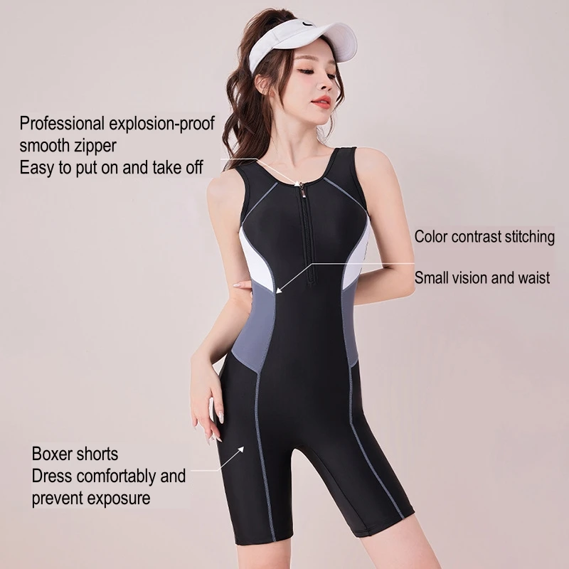 

Women Knee Length Quick-Dry WaterProof Surfing Beach SwimWear One Piece Professional Sunscreen Bathing Monokini Paded SwimSuit