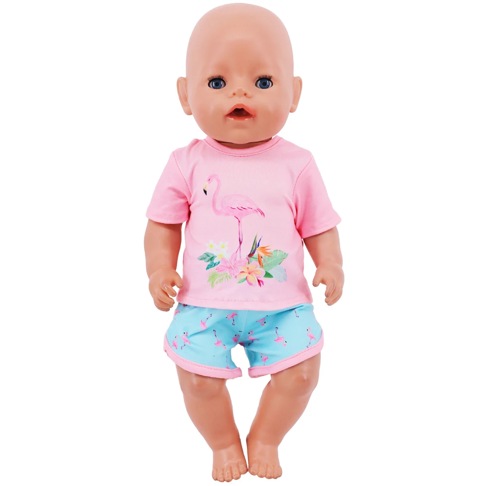 Unicórnio bonito e animal impressão t-shirt e shorts, roupas de boneca americana, nossa geração acessórios, 43cm, 18in, itens do bebê