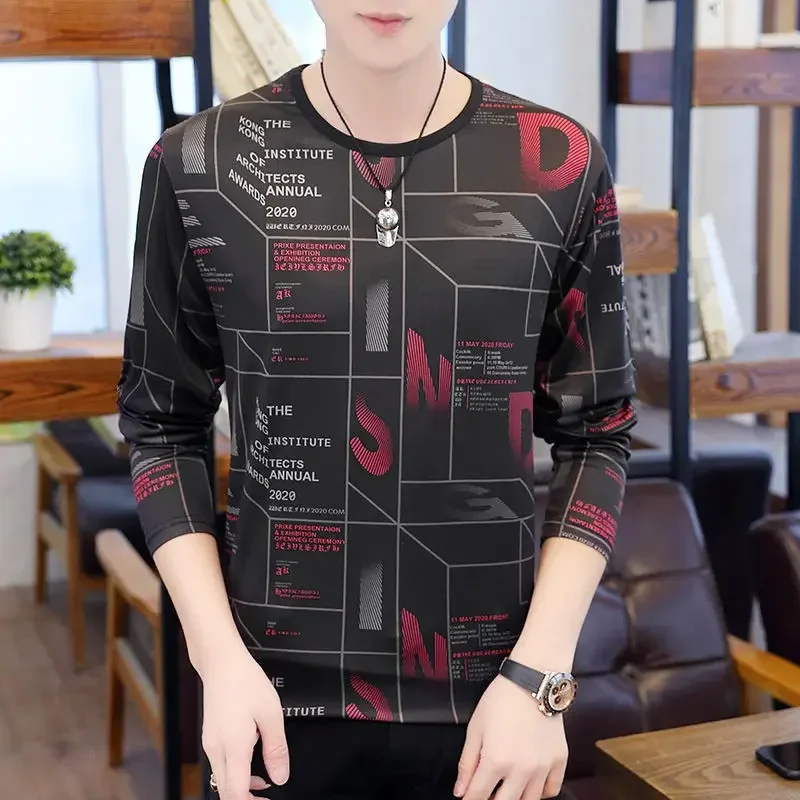 Baggy Slim Fit Male Pullover Long Sleeve Men's T-shirts Tight Sweatshirt Emo Designer Full Tops Quotes Harajuku Fashion Size New - view 2