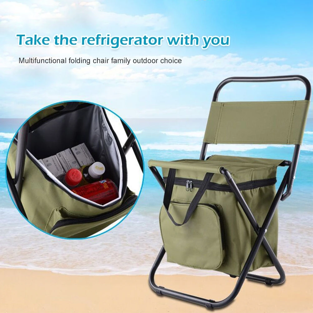 

Outdoor Folding Chairs Portable Camping Stool Backpack Seat with Double Layer Cooler Bag for Hiking Picnics and Fishing