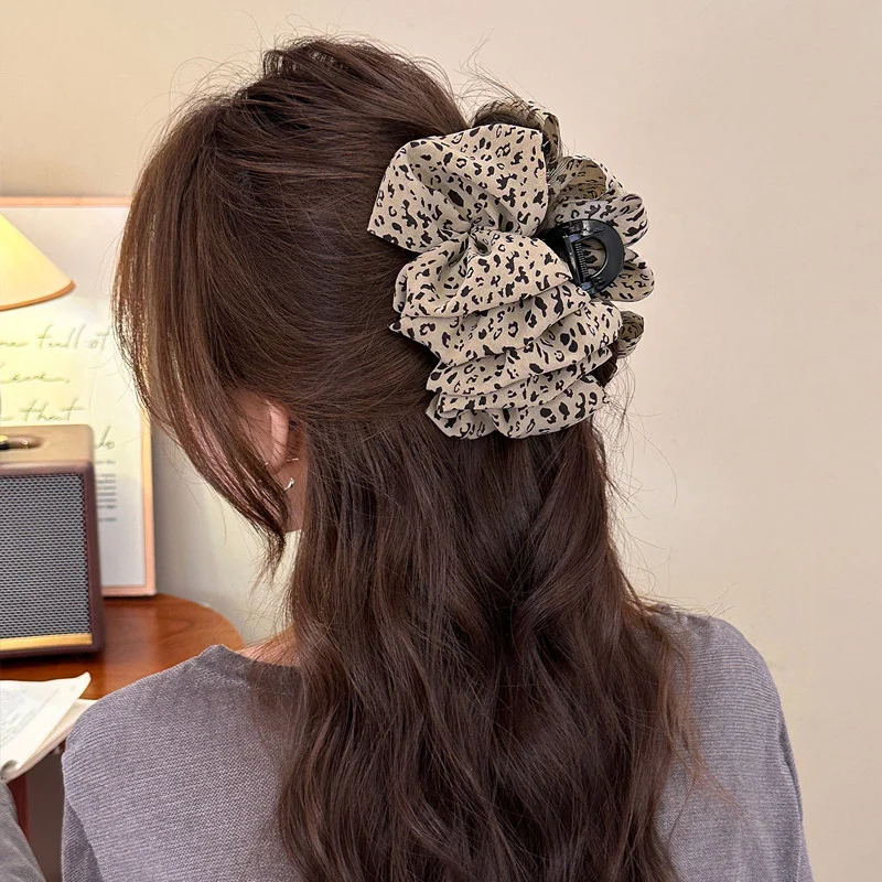 الرجعية النسيج ليوبارد فقاعة مشبك شعر للمرأة أنيقة القرش كليب فتاة الموضة دبوس الشعر مشبك الشعر إكسسوارات الشعر #6