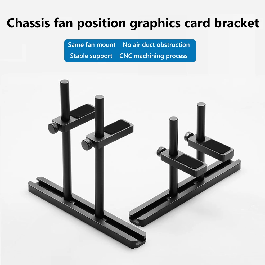 Computer Aluminium Video Card Holder Graphics GPU Card Support Bracket CNC Dual Pole Stand for 8/12cm Fans ATX/MATX/ITX Chassis