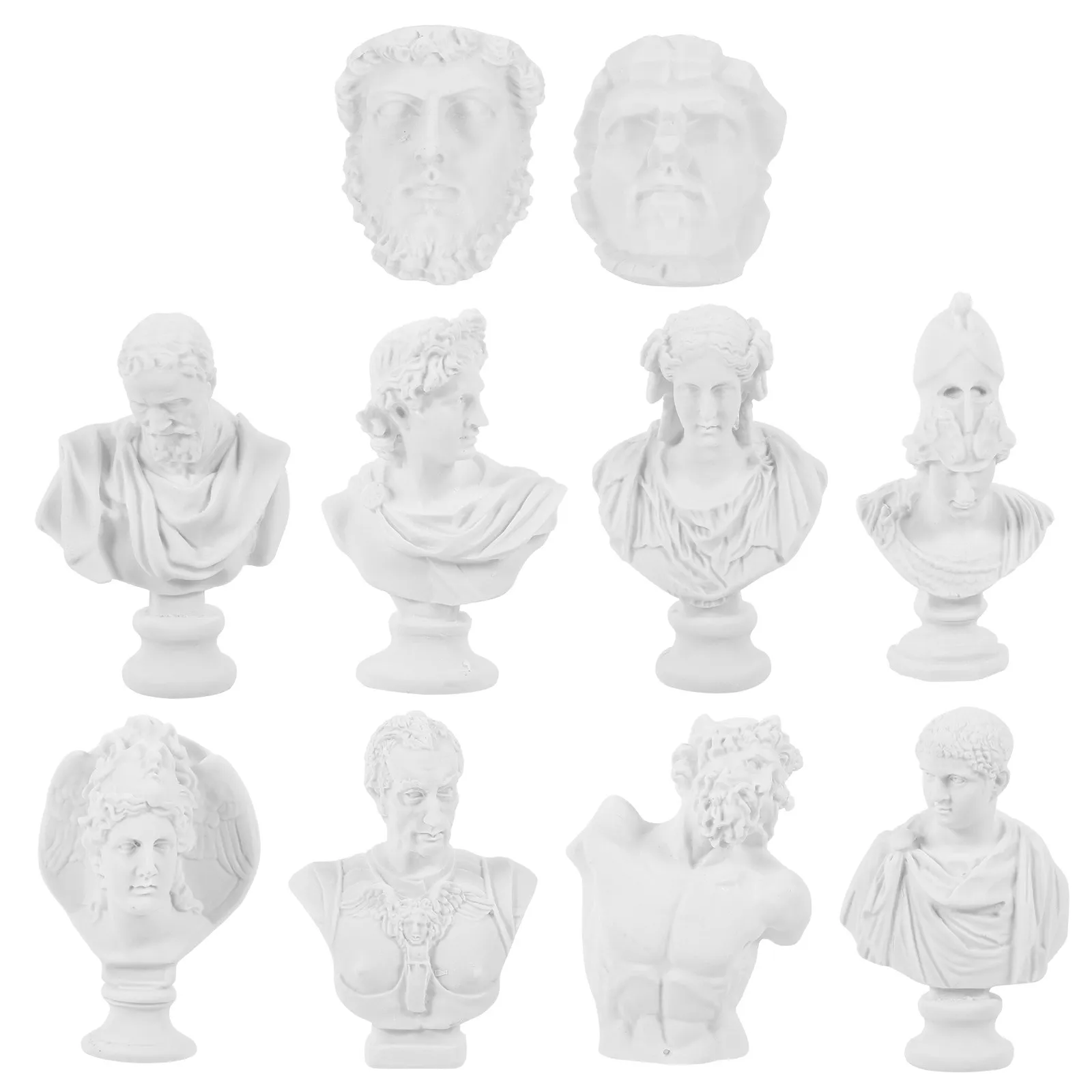 

Набор из 10 греческих гипсовых бюстов-статуэток: Элегантный декор для дома и офиса, украшение для гостиной, спальни, рабочего стола, креативная скульптура