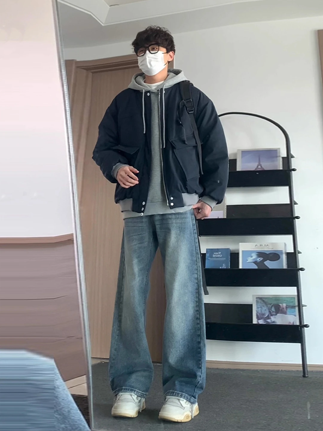 

American Sle Vintage Blue Flared Jeans Men's Winter CleanFit Straight Leg Wide Leg Pants Slimming Floor-Length Trousers