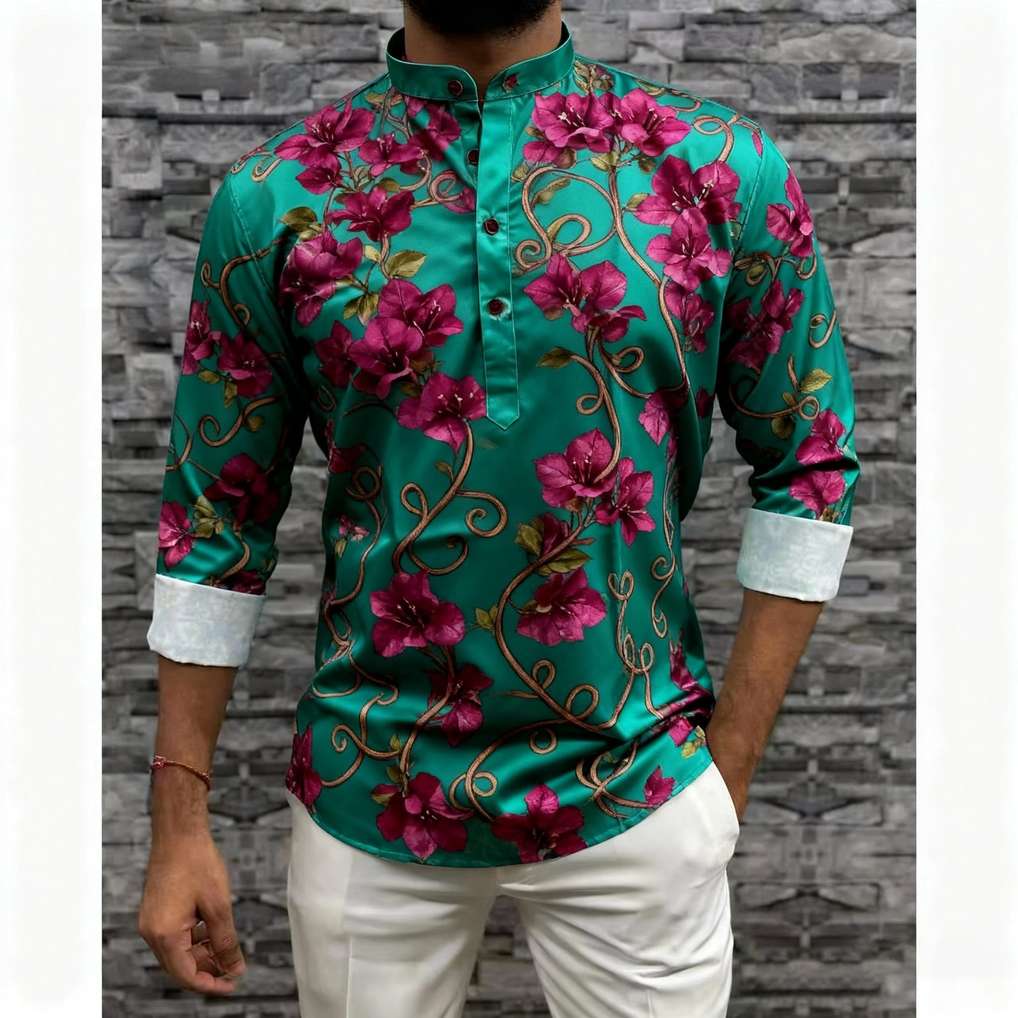 Abaya Thobe árabe de manga larga para hombre, caftán musulmán Henley, vestido liso con bandas, camisas, camiseta árabe musulmana para hombre