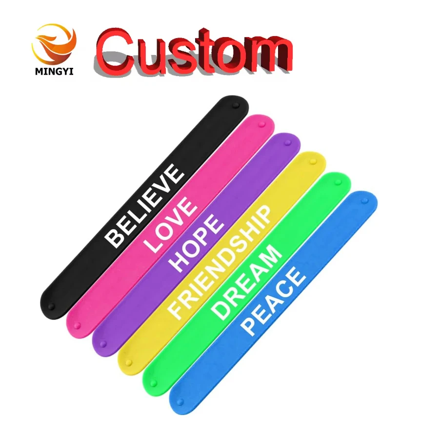 MINGYI 1pcs/50pcs/100pcs Personalized Silicone Slap Bracelets Custom Rubber Wristbands Slap Band for Party Favors Events