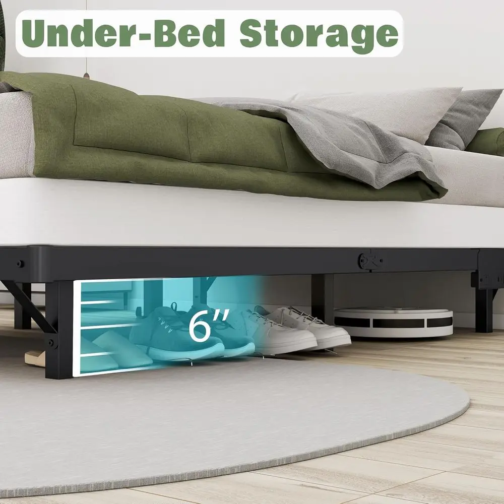 LED-lit Twin Platform Bed Frame with Charging Station, Kids' 8 Metal Bed with Storage, No Box Spring Needed