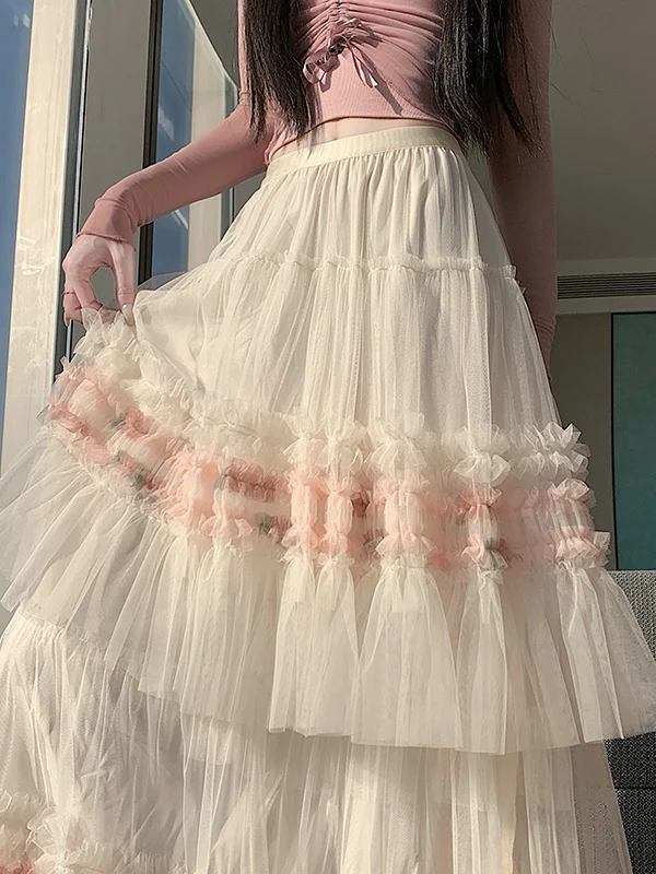 

Женская плиссированная юбка-трапеция из фатина с высокой талией, длинная, весенне-летняя, корейский стиль, для офиса и повседневной носки