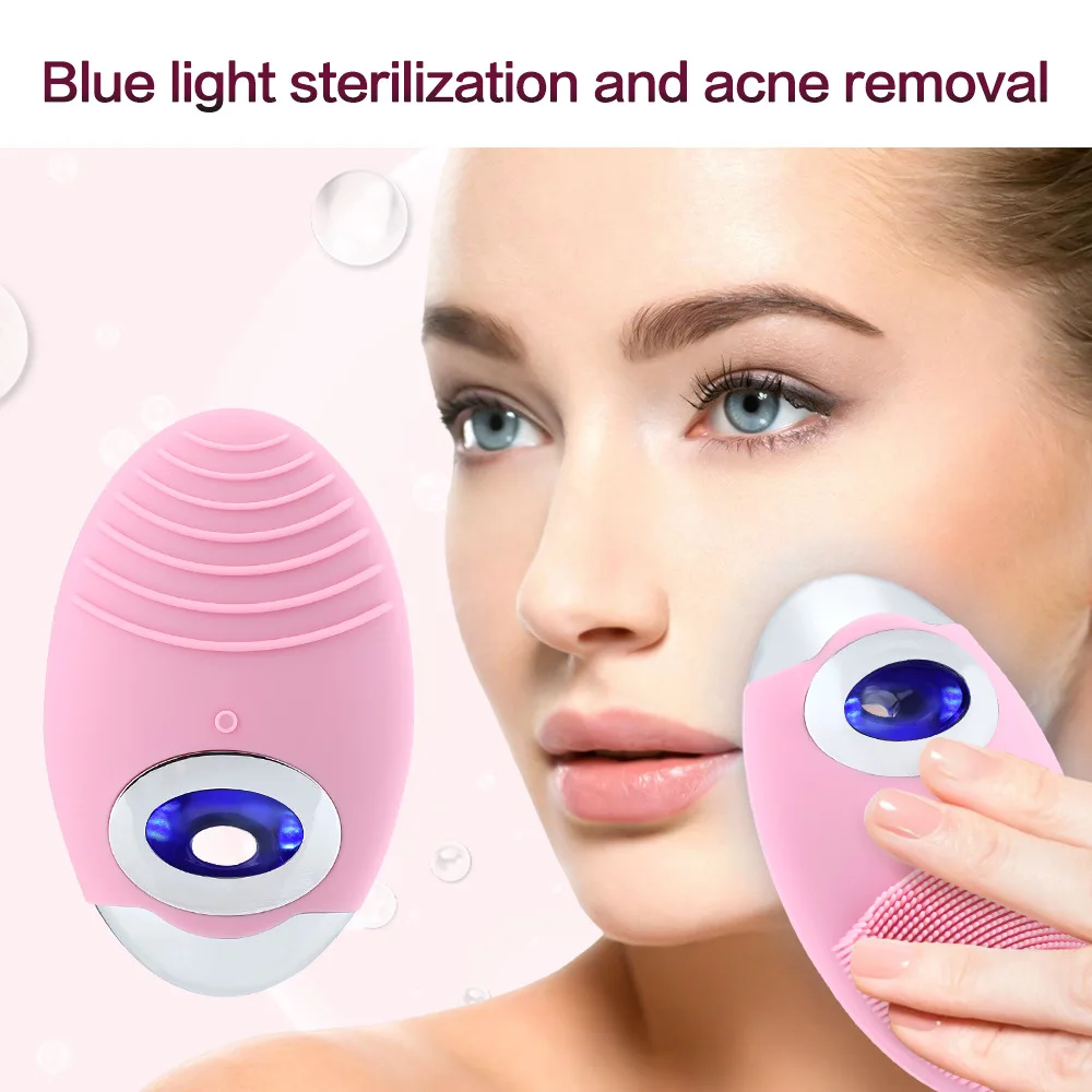 New style silicone facial cleanser pore cleansing blue light acne cleanser electric face wash brush gift