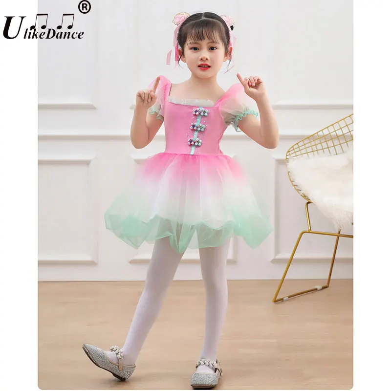 Kids Ballroom Clothing Modern Dance Girl Tutu Dress Girls Jazz Dance Costume Kid Stage Wear Wedding Princess Dress