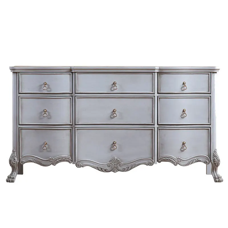 European neoclassical solid wood chest, retro and old carved nine chest cabinet, locker