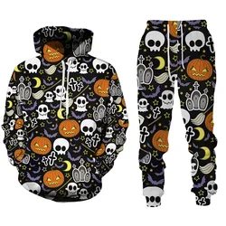 Halloween Graphic 3D Print Men's Tracksuit Sets Casual Hoodie+Pants 2pcs Sets Oversized Pullover Couple Streetwear Man Clothing