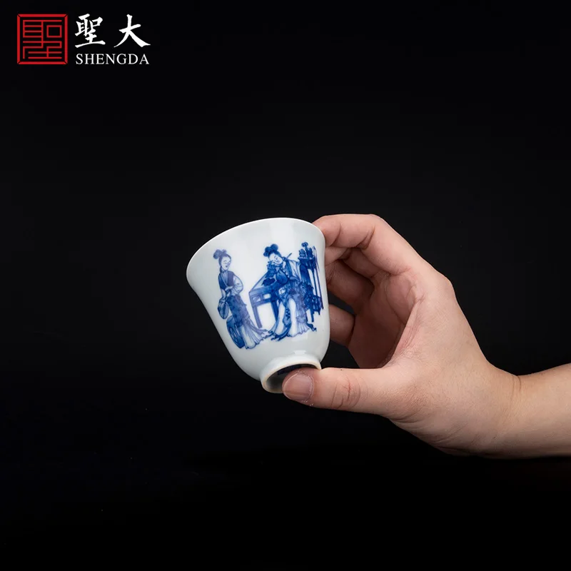 |blue and white meticulous painting of ladies master cup tea cup hand-painted Jingdezhen chaiyao high-grade tea set