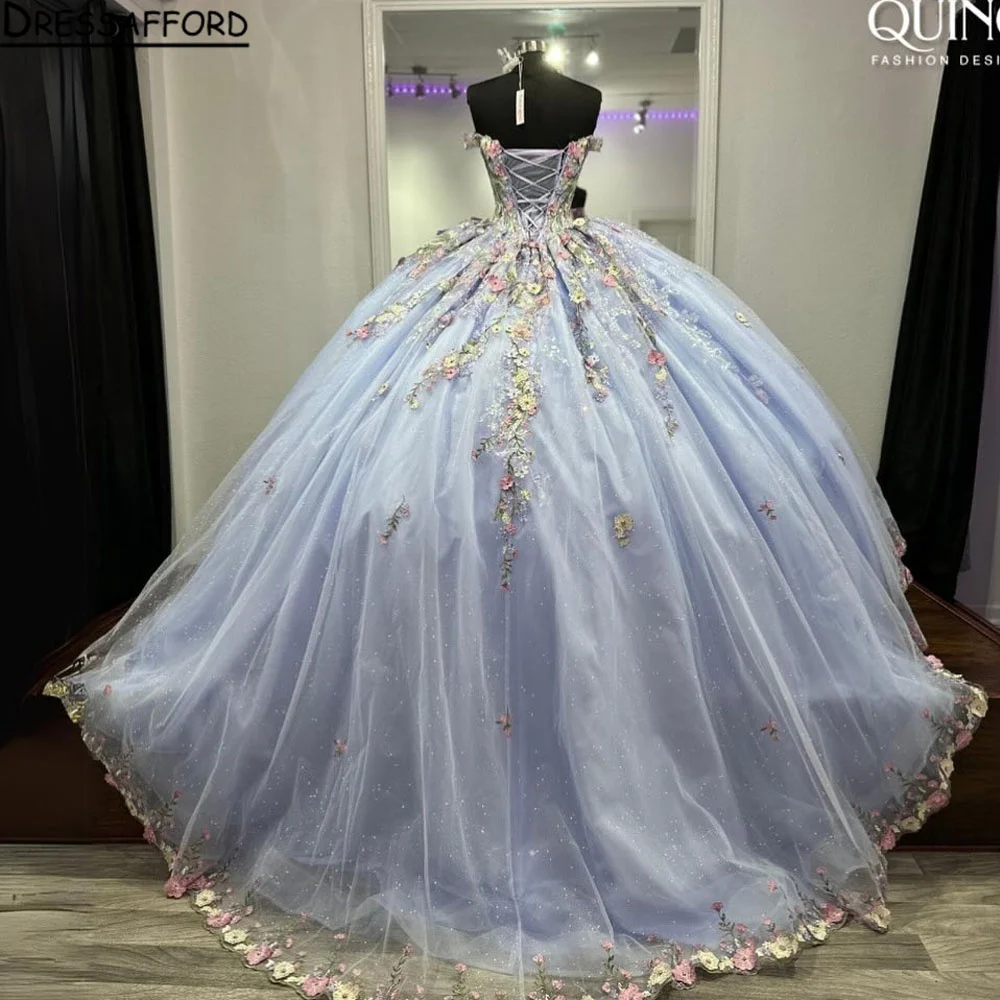 Lilac Princess Off The Shoulder Ball Gown Quinceanera Dress 2024 With Appliques Birthday Prom Dress For Girl Bow Lace Up Back