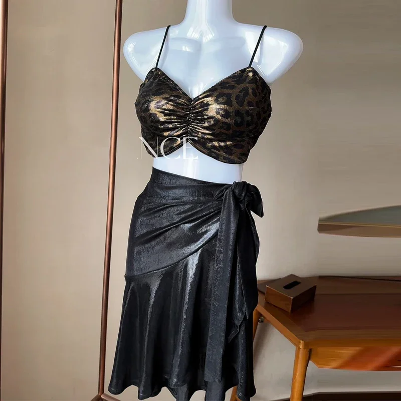 Dames Rumba Latin Dans Kleding Sexy Luipaard Top Tie-up Rok Volwassenen Chacha Latin Danswedstrijd Kostuum Past SL12930