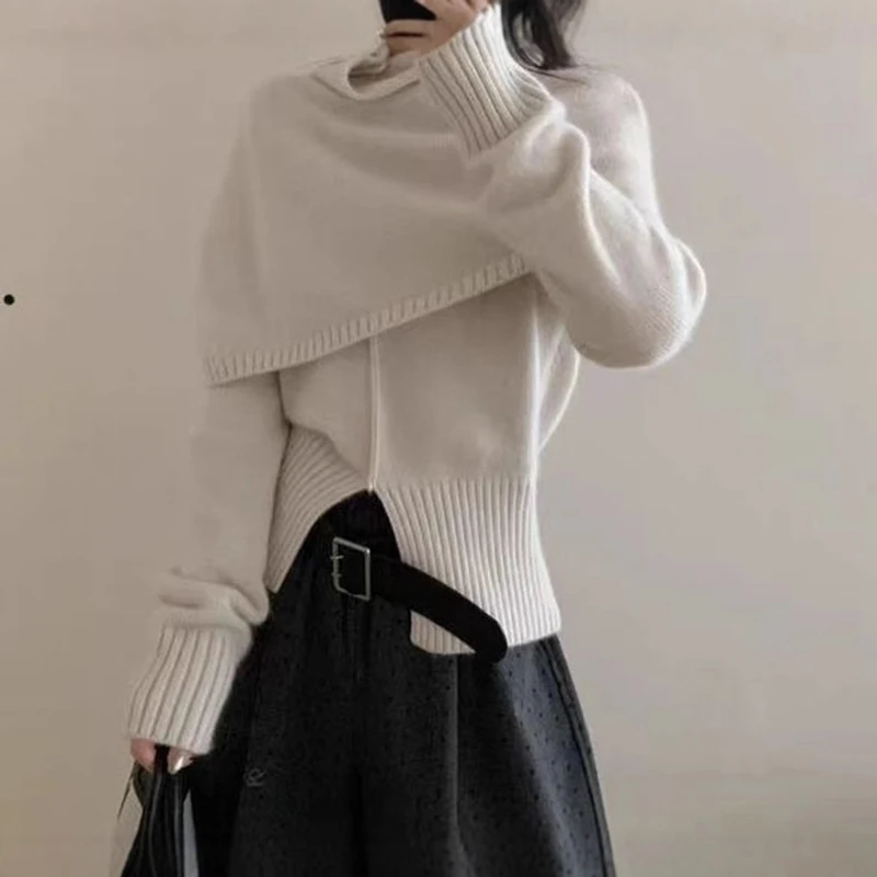 

Женский элитный темпераментный шаль на пуговицах в корейском стиле + модный теплый и нежный повседневный свитер с круглым вырезом