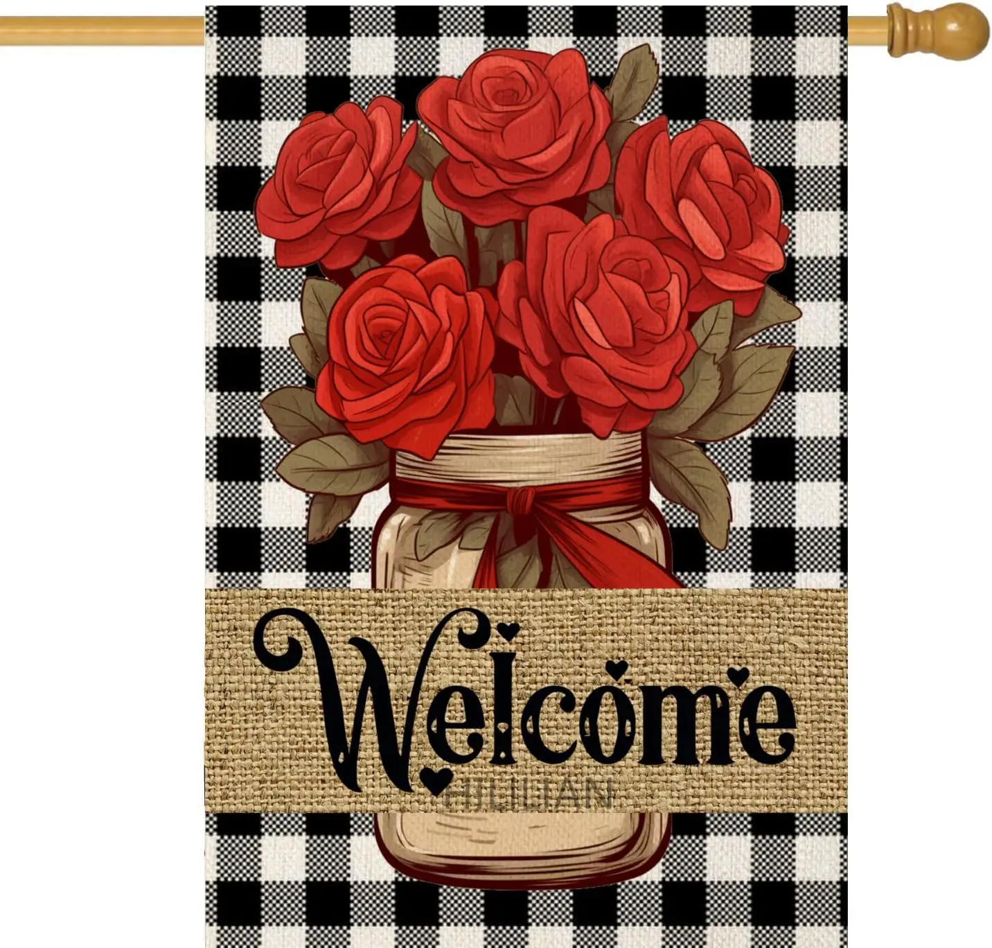 Roses Garden Flag for Outside Buffalo Plaid Check Welcome Flags Small 28x40 Inch Double Sided Yard Flag for Spring Summer Wi PPZ