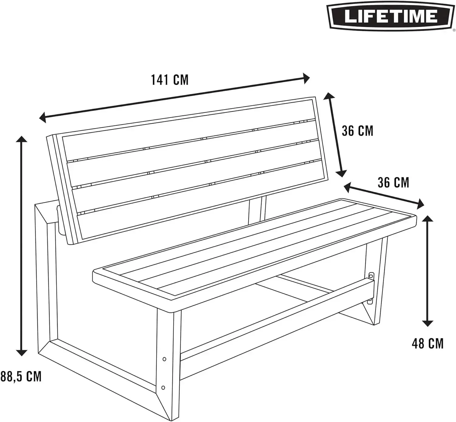 Banc convertible d'extérieur, 55 pouces, durable, bois simulé en polystyrène résistant aux intempéries ne se décolore pas, gris, 60253