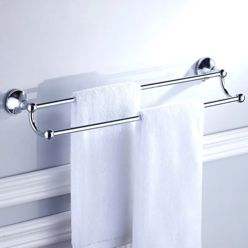 Towel Bar 50cm Length Sanitary Ware Bathroom Hardware Brass Electroplated Chrome Double Bar Towel Rack