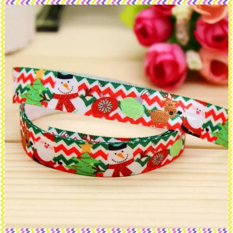 DHK 5/8'' 5yards Fold Elastic FOE christmas printed headband headwear diy decoration OEM Wholesale E362