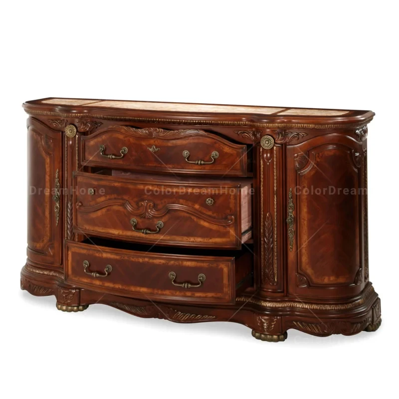 custom.Antique Design Bedroom Furniture Classic America Style Bedroom Decor Handmade Solid Wood Carved Dresser with Mirror