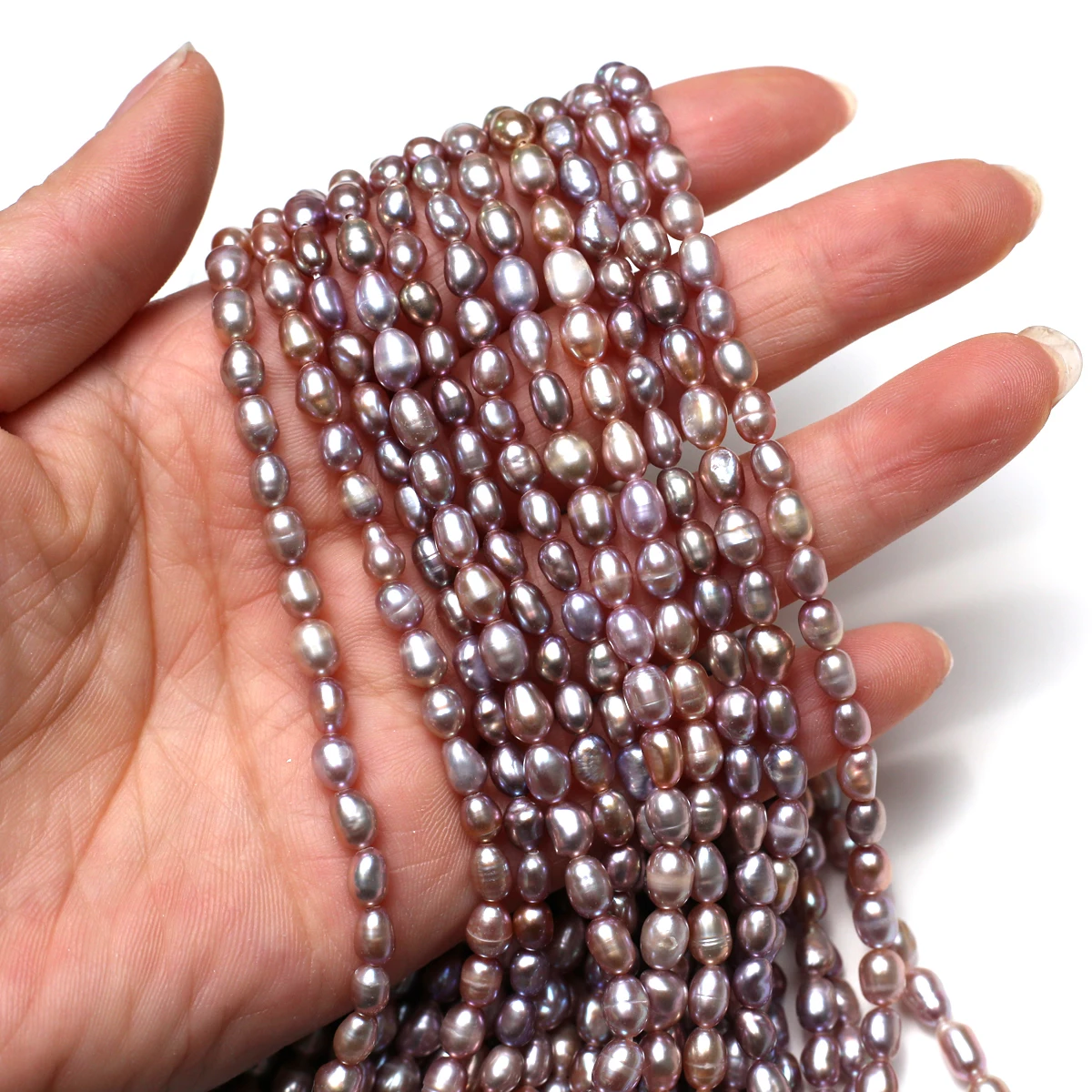 Eine 4–5 mm violette, reisförmige Perlen, 18 cm, natürliche Süßwasserperlen, Strangperlen für Schmuckherstellung, DIY-Armband-Zubehör