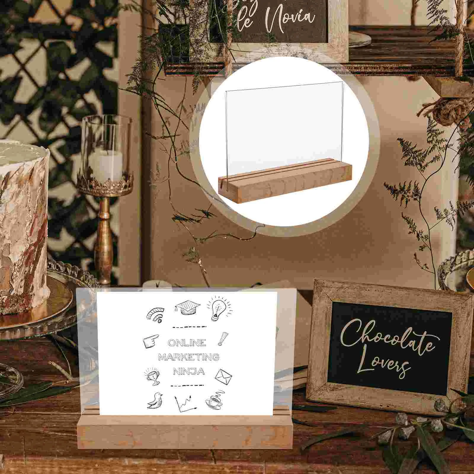 Dual Purpose Display Stand Sign Board Advertising Holder Price Rack Labels Basket Tag Acrylic Showing Office Shelf Bracket