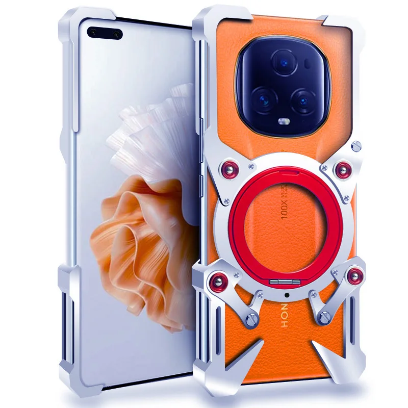 

Zimon Luxury Armor Metal Aluminum Phone Bumper For Honor Magic 5 4 3 Pro Rsr Lite Cover Mechanical Purely Handmade Skull Case