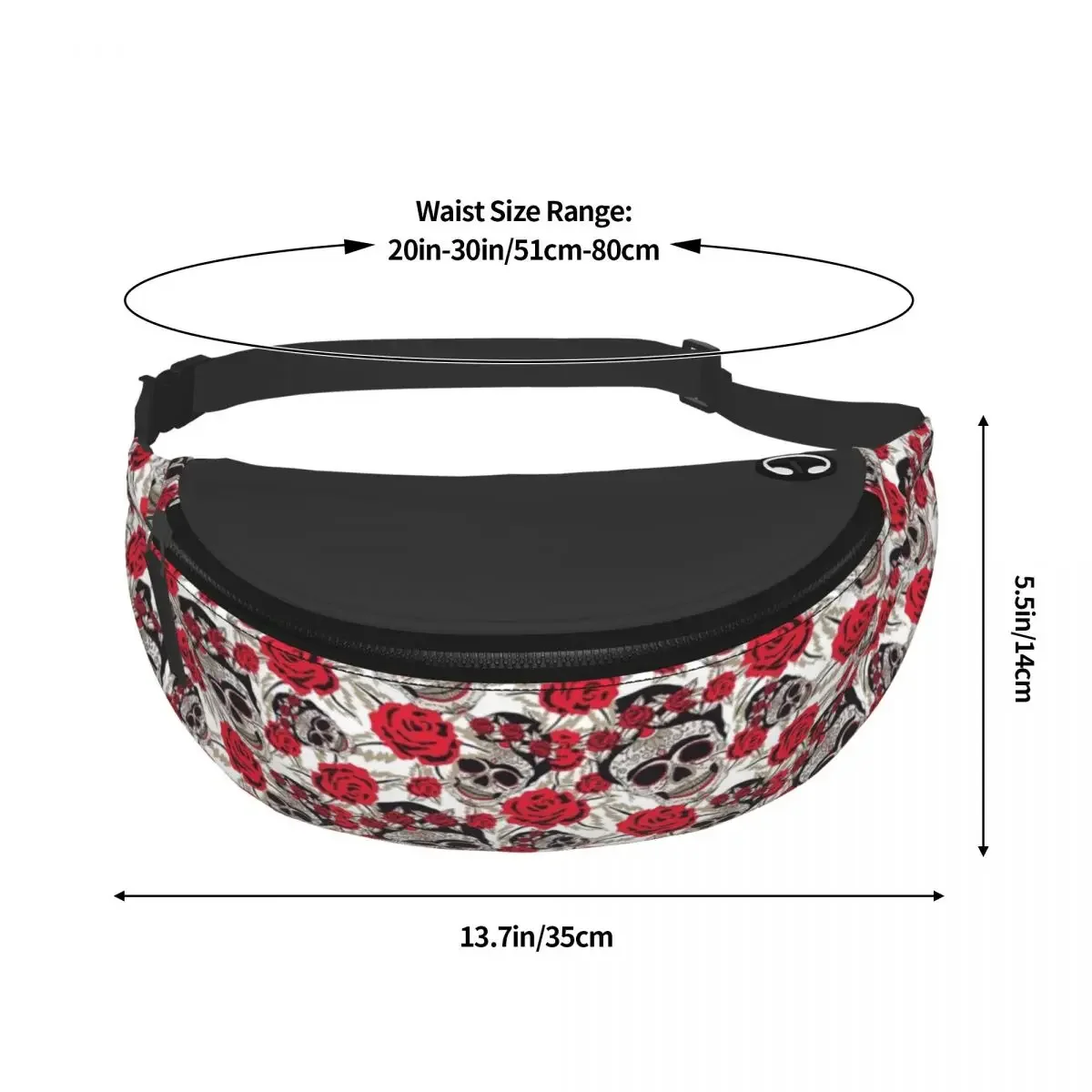 Fanny Pack de crânio de açúcar para homens e mulheres, bolsa de cintura crossbody para acampar, bicicleta, bolsa para telefone, moda mexicana