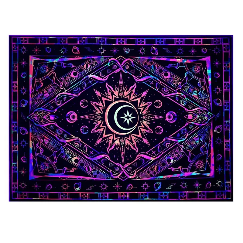 BEAU-Tapestry For Bedroom Aesthetic Room Decor Wall Tapestry Blacklight Tapestry UV Reactive Black Light Posters Colorful