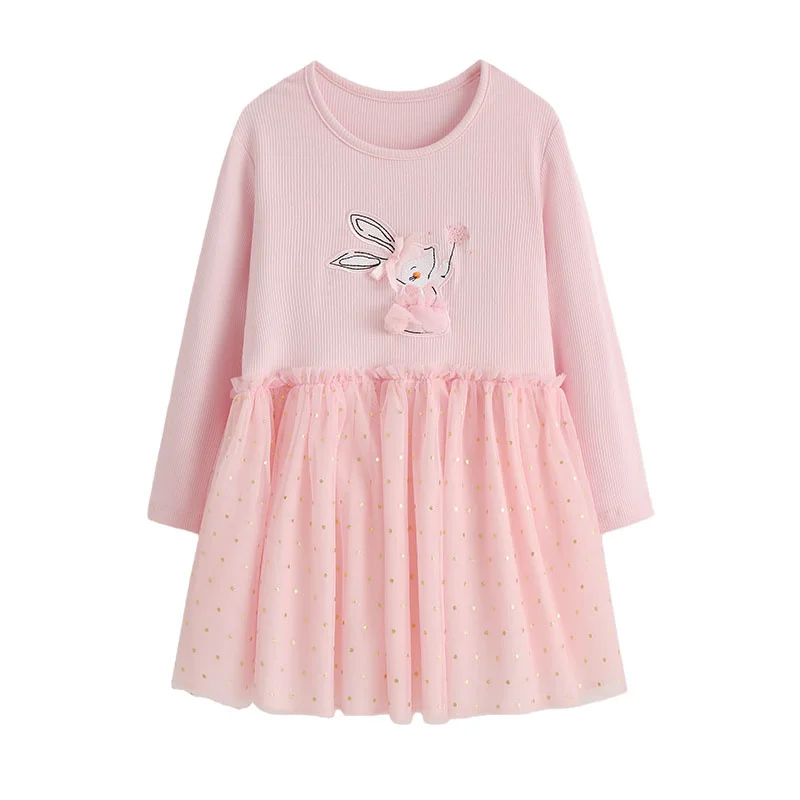 3-8T Girls Long Sleeve Dress Princess Bunny Fashion Autumn Spring Party Kids Frocks Hot Selling Children's Clothing