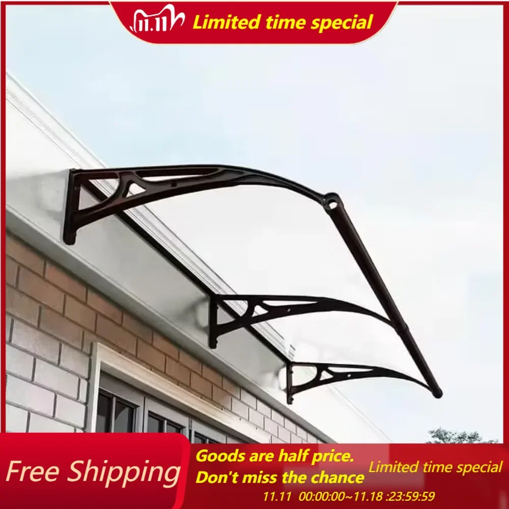 Metal Window Door Awning Canopy UPF 50+, Dark Brown with Aluminum Bracket Polycarbonate Board 40 Inch x 40 Inch