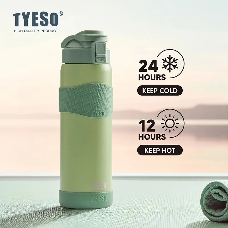 TYESO 750/900ML Double Wall Insulated Water Bottle Hot Leakproof 304 Stainless Steel Flask for Fitness Outdoor Daily Use Drink