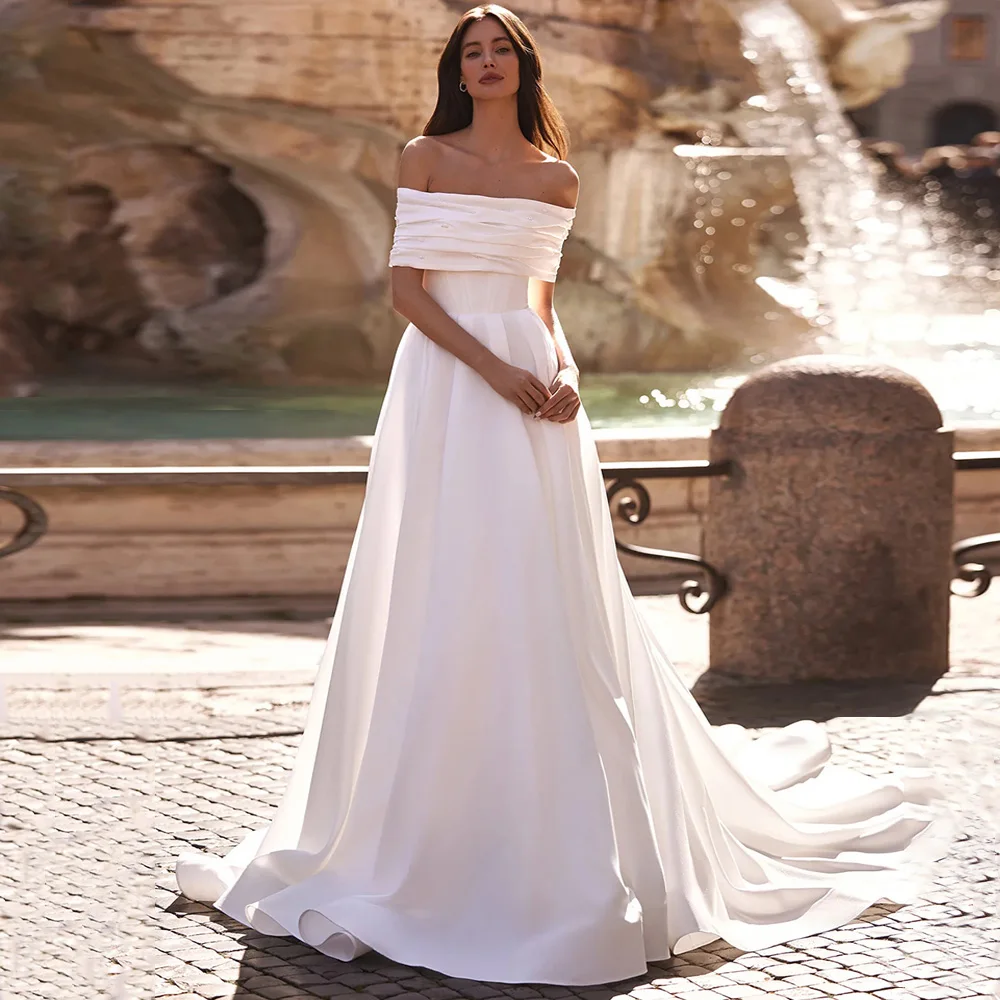 فستان الزفاف الحديث مخصص الحبيب انفصال قبالة الكتف اللؤلؤ ألف خط قطار المحكمة مشد ثوب الزفاف رداء ماري #4