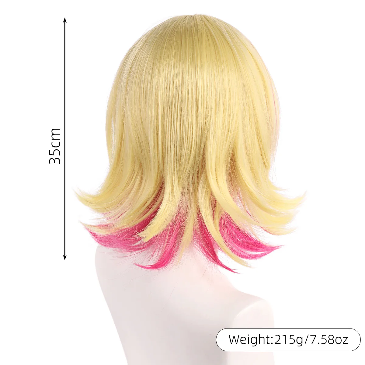Anime wigs for Rin Cosplay Wig Short Blonde Wavy Wigs with Pink Highlighted Bangs Synthetic Halloween Wigs